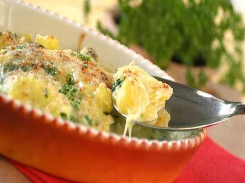 Kartoffel-Champignon-Gratin mit Speck