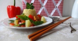 Tofu süß-sauer an aromatischer Hirse