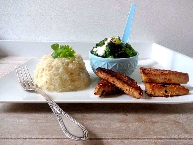 Tofu Ecken an Rahm-Wirsing & Sellerie-Purée